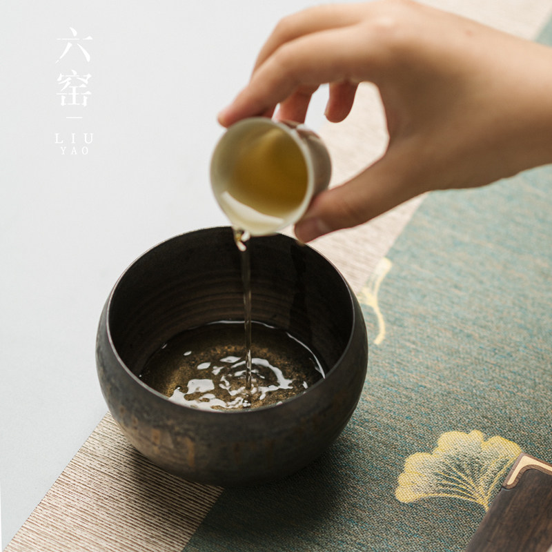 鎏金粗陶茶洗小号杯洗笔洗家用陶瓷水盂茶渣斗铁锈釉X日式茶道建