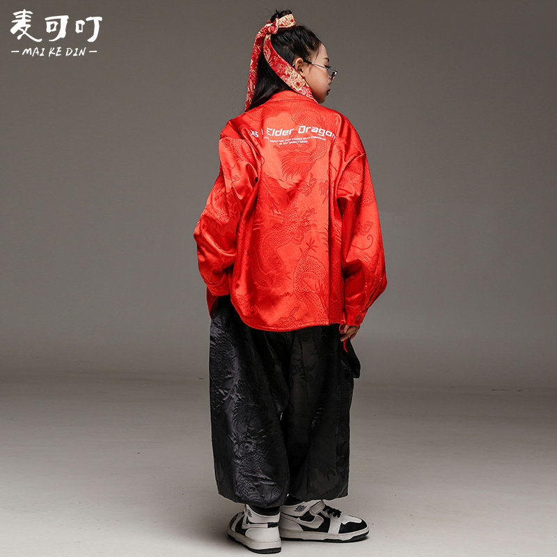 中国风演出服儿童唐装汉服女童国风跳舞服装女团街舞潮服中秋表演