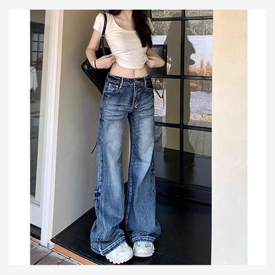 复古低腰微喇牛仔裤女秋