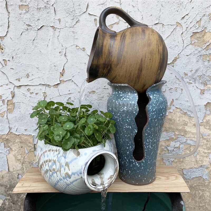 古典陶瓷多肉绿植花盆铜钱草水养碗莲花招财流水景观陶罐无孔养鱼