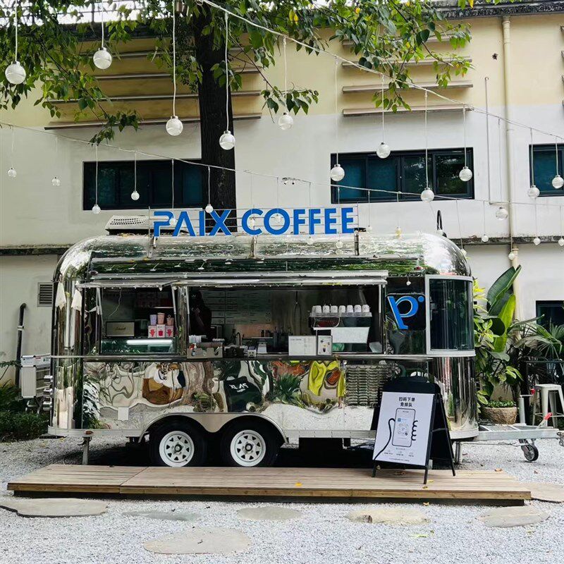 多功能镜面不锈钢拖挂餐车商业街景区露营地流动售卖车Y奶茶咖啡