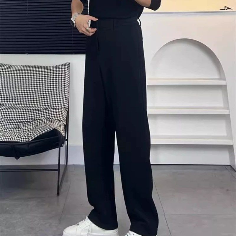 那不勒斯黑色直筒西裤垂坠感高级感宽松男士O阔腿裤春秋款休闲长