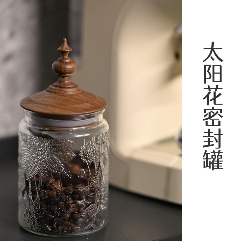 美式海棠花玻璃收纳罐厨房民俗玻璃密封罐摆件S咖啡豆茶叶密封罐