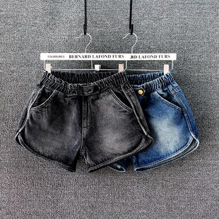 新款牛仔短裤女宽松大码松紧腰夏季热裤黑色显瘦韩版中腰阔脚裤潮