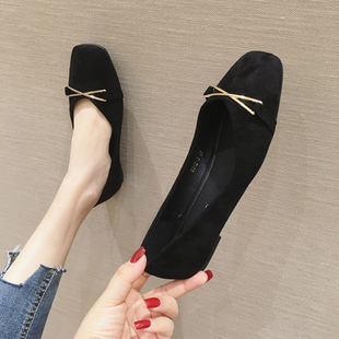 百搭大尺码 不累脚软底单鞋 绒面方头豆豆鞋 新款 浅口平底 女2023春季