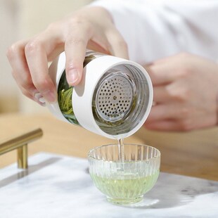 全格双层玻璃泡茶水杯茶水分离杯男女士智能温显便.携商务两用