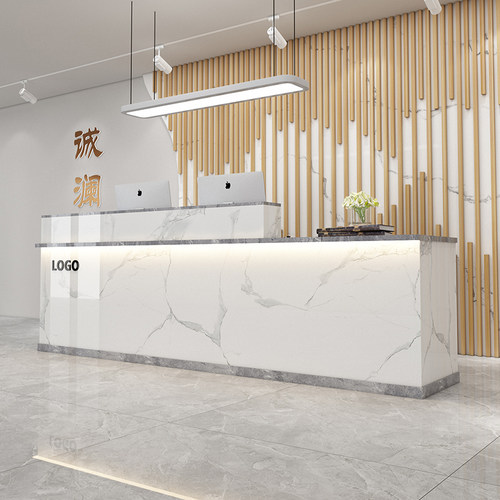 可发光收银台定制转角柜台仿大理C石吧台公司前台理发店小型接待