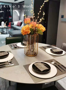 简约现代轻奢餐桌摆台售楼部酒店会所餐具餐盘摆件样板房花艺组合