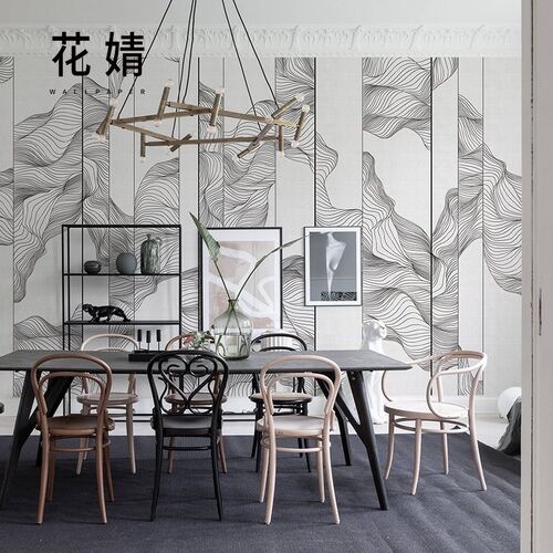 抽象线条艺术壁纸现代简约电视背景D墙壁画定制卧室客厅无纺布墙