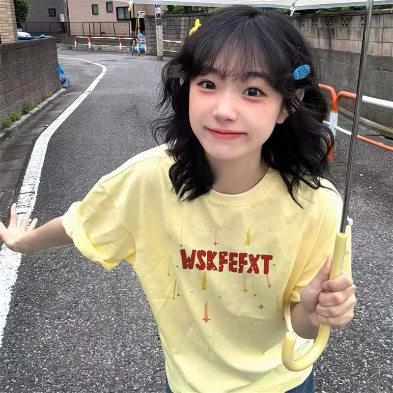 纯棉短袖女t恤2025新款爆款夏季正肩设计感小众美式宽松半袖上衣