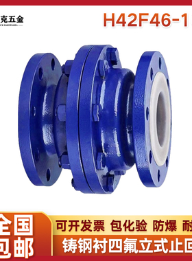 铸钢衬四氟立式止回阀H42F46-16C耐酸碱衬氟逆止单向阀门DN50 100