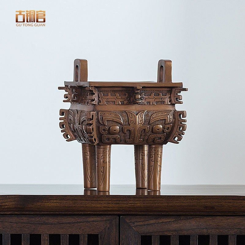 紫铜愚方鼎 仿古青铜器摆件复古客厅办公桌家居摆设乔迁新居礼品