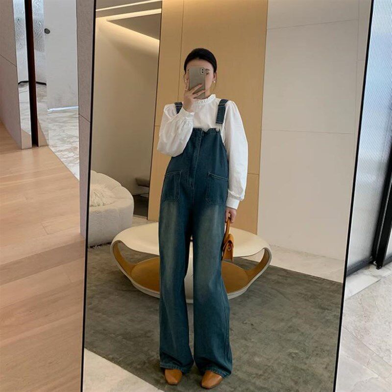 孕妇牛仔背带裤套装夏季新款时尚减龄宽松短袖T恤+背带裤两件套女