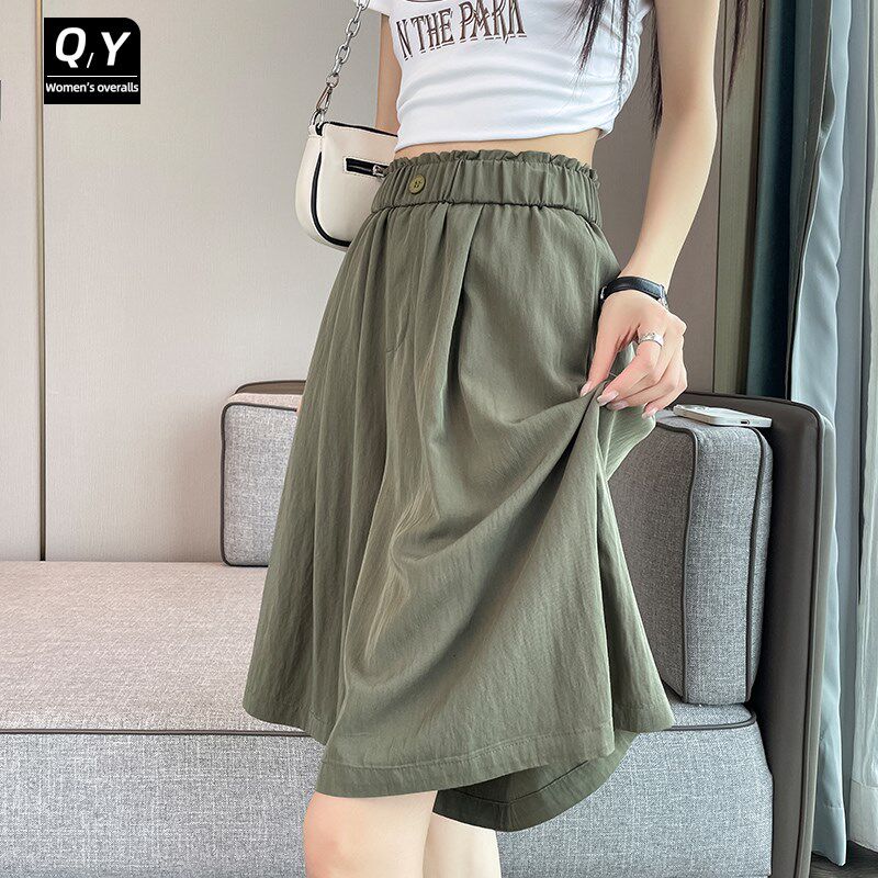 冰丝山本短裤女夏季外穿2025新款高腰垂感阔腿中裤休闲五分裤裙子