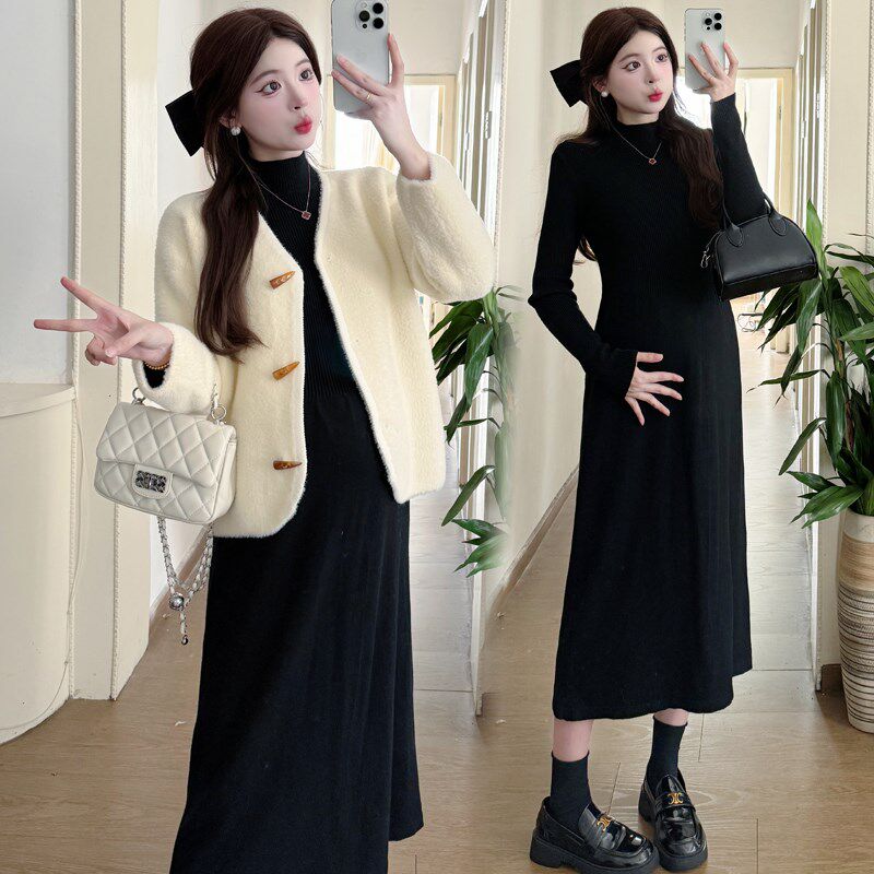 孕妇装秋装长袖连衣裙秋冬装开衫外套两件套裙子时尚气质孕妇套装