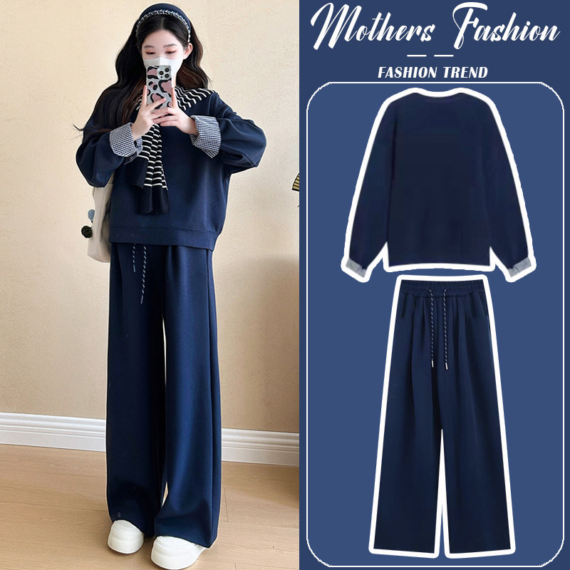 孕妇套装2024新款韩版长袖圆领上衣裤子休闲百搭减龄两件套秋冬季