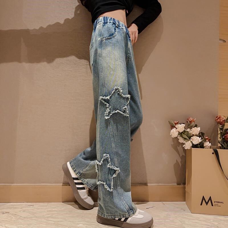 女童阔腿牛仔裤夏天2024新款儿童夏季裤子薄款女孩大童夏装直筒裤