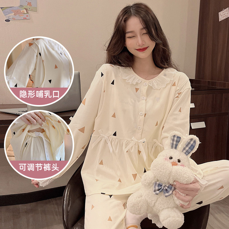 纯棉月子服春夏季薄款产妇产后孕妇睡衣秋冬天喂奶哺乳衣坐月套装