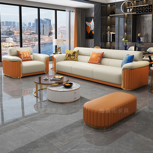 轻奢真皮沙发客厅头层牛皮现代简约2023新款小户型意式直排三人位