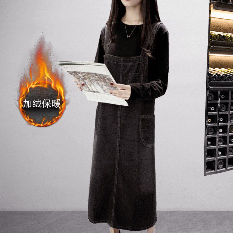 加大码2024秋装新款韩版百搭背带牛仔长裙女胖mm宽松吊带连衣裙潮