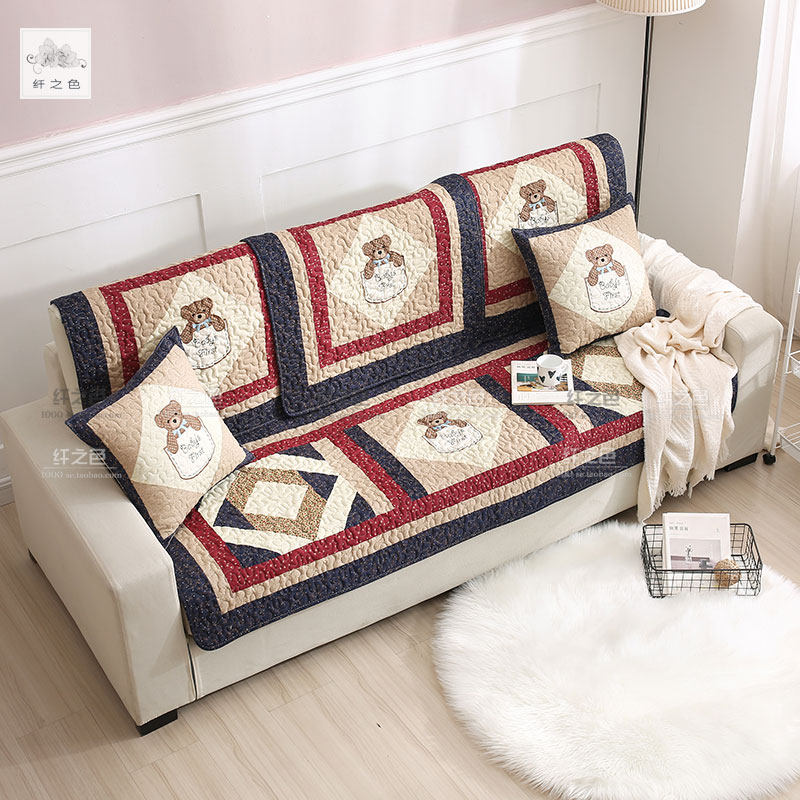 韩式可爱沙发垫全棉拼布防滑布艺绗缝盖巾家用坐垫子可Y水洗纤之