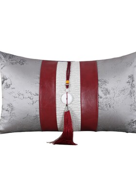 新中式灰色沙发抱枕腰枕红色流苏吊穗靠枕样板房客厅软Y装靠包定