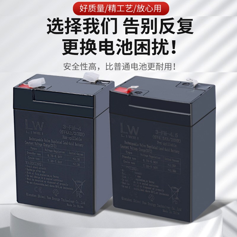 LW儿童车电池电动摩托三轮车6V4ah20hr3FM4.5电瓶宝宝遥控挖土机
