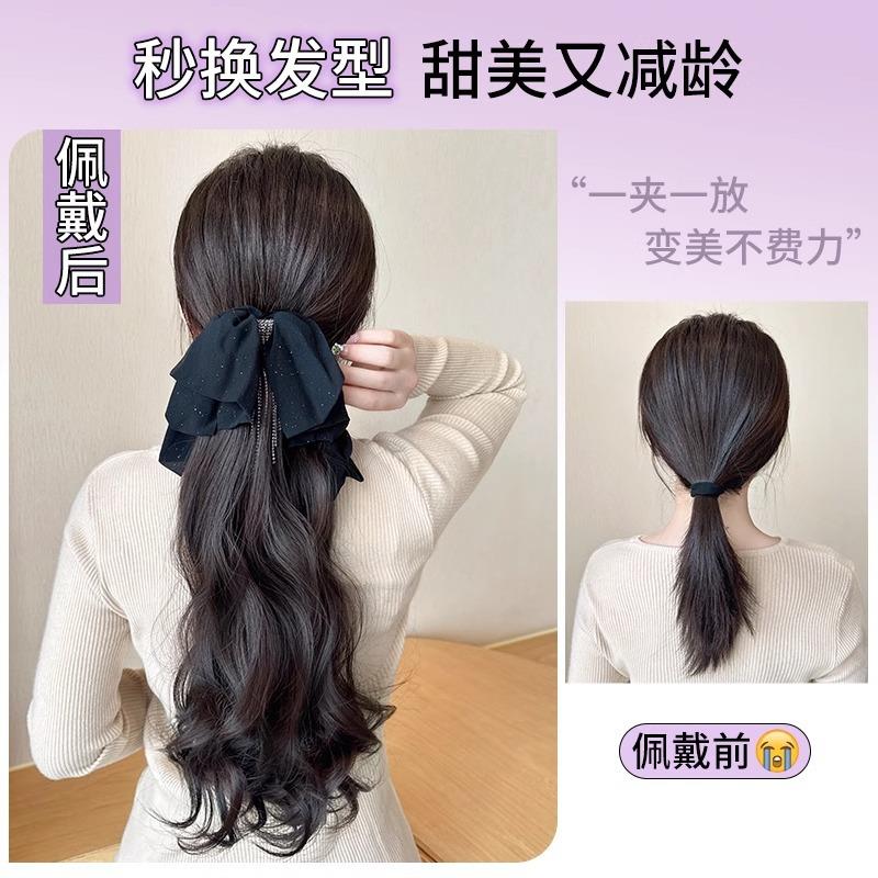 千鸟假发爆款马尾女抓夹流苏蝴蝶结马尾大波浪卷发高马尾厂家现货