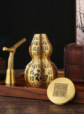 中式黄铜大号办公室葫芦摆件开盖八卦百福祥云空心葫芦家居装饰品