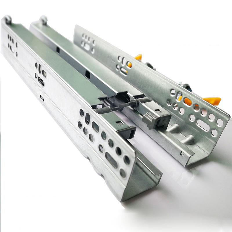 全拉出三节隐藏轨 把手款快拆式托底轨缓冲隐藏内置阻尼滑轨