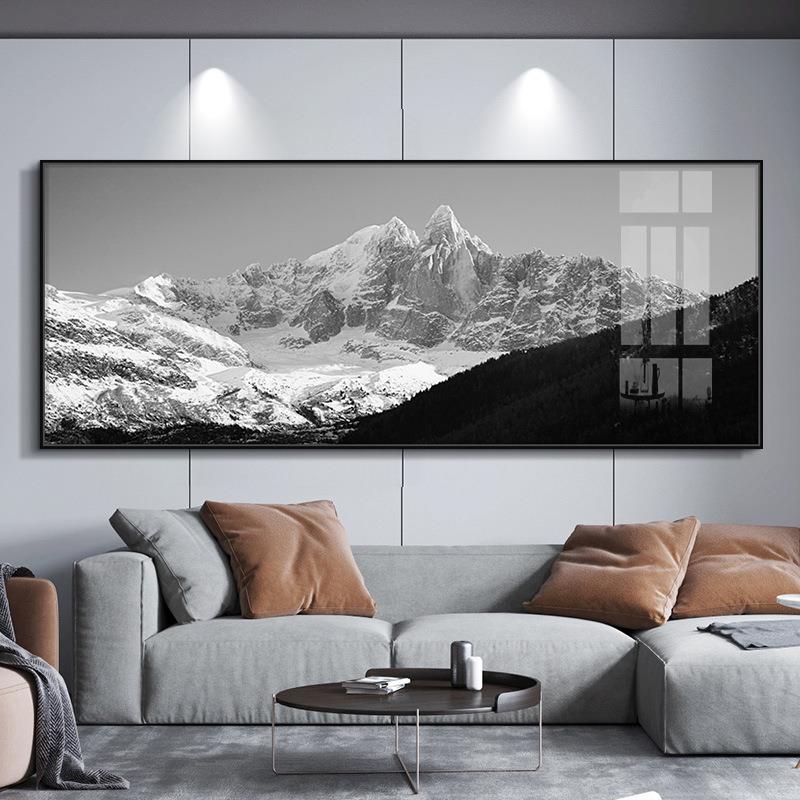 黑白富士山客厅装饰画卧室挂画极简办公室大气墙画工业风现代壁画图片