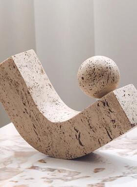 侘寂风轻奢几何抽象圆球勾形艺术摆件客厅样板房书房酒柜软装饰品