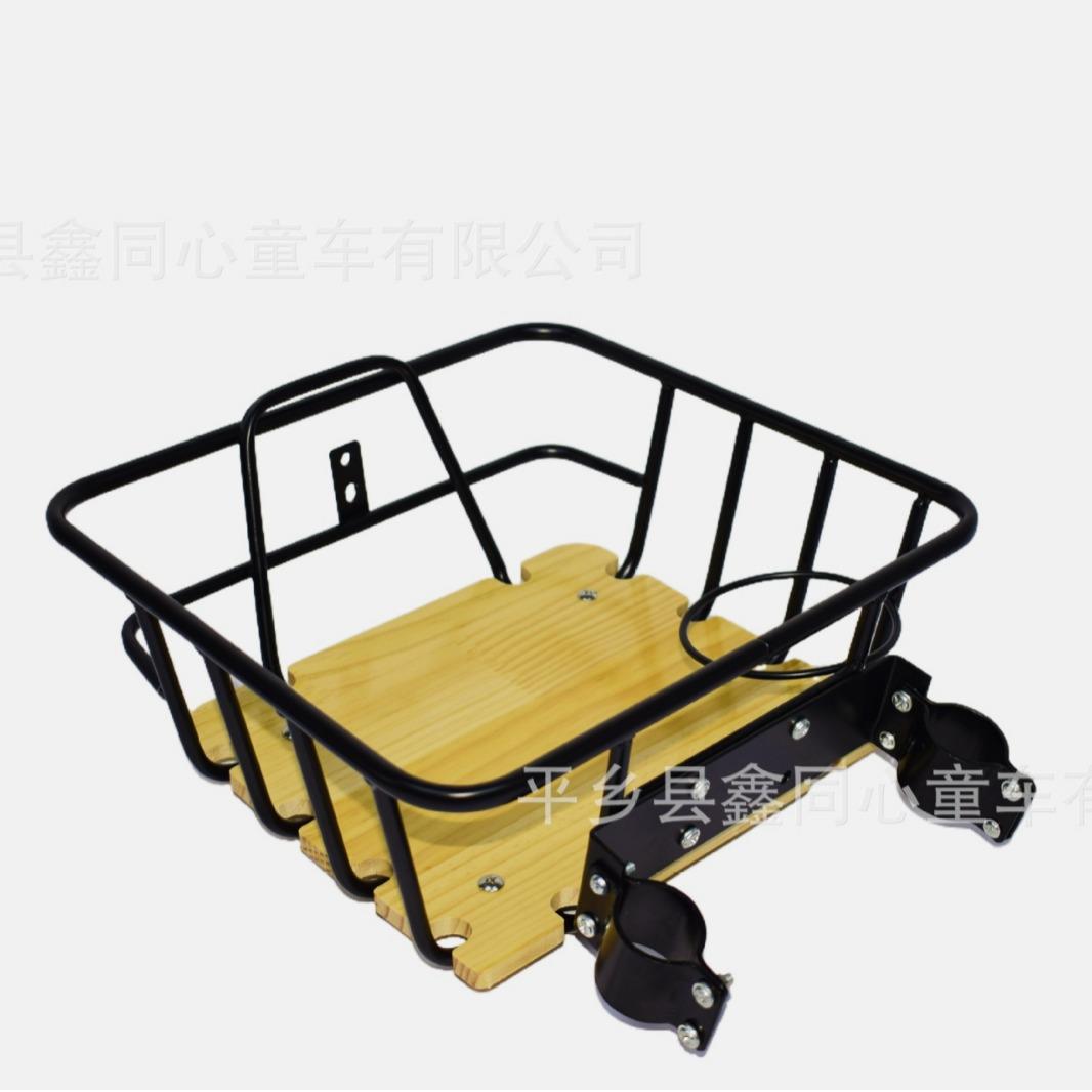 自行车带木板电动车车篮铁管加粗车筐带水杯架咖啡架车筐车架骑行