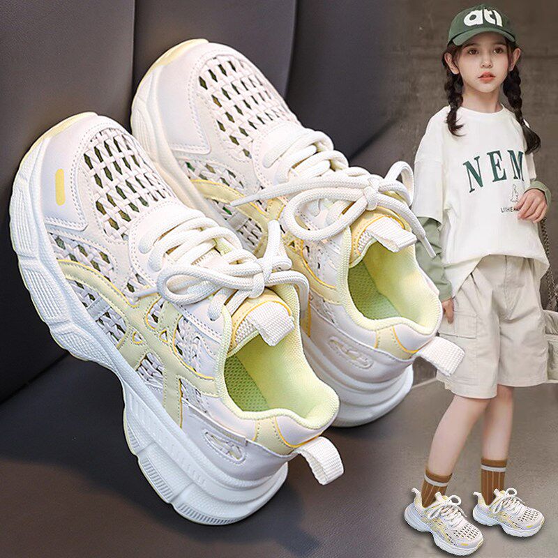 女童白色运动鞋夏季2025新款儿童鞋网面透气老爹网鞋女孩休闲百搭