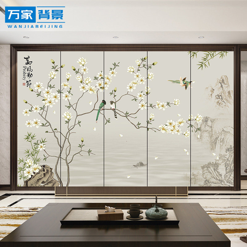 刺绣硬包背景墙客厅沙r发卧室电视中式背景酒店床头壁画简约现代