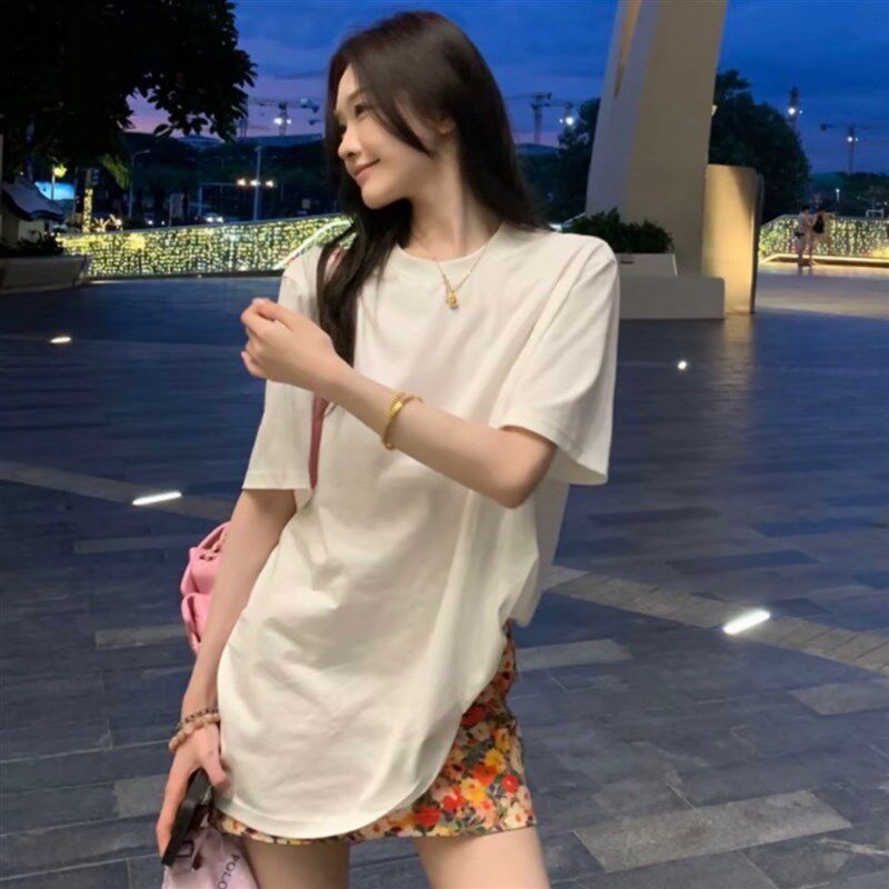 韩版时尚纯色简约短袖休闲 宽松T恤女款2025新款爆款显瘦遮肉