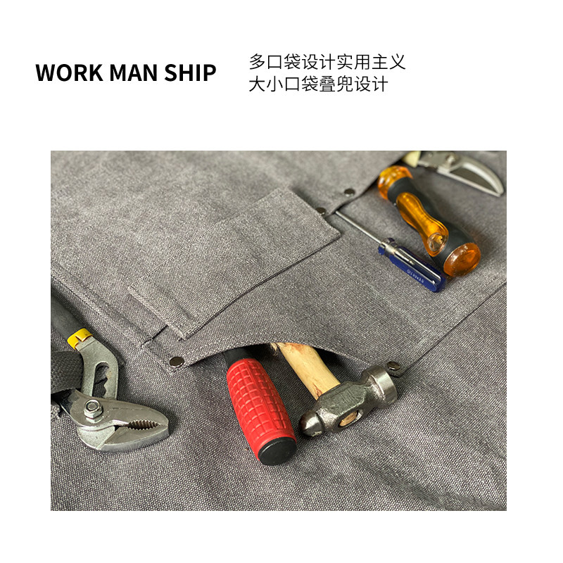 日式定制logo印字无袖罩衣咖啡师围裙奶茶店防水T防污背带款工作