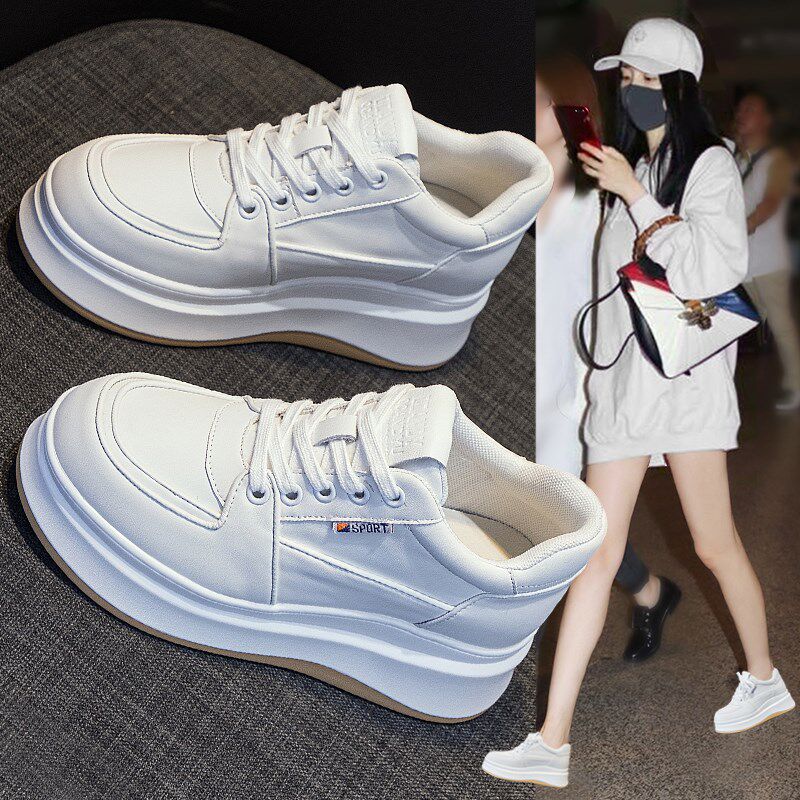 内增高小白鞋女2025新款百搭真皮透气厚底坡跟小个子休闲运动板鞋