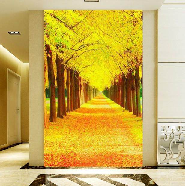 定制8d立体发财树玄关壁纸壁画走廊过道墙K纸客厅装饰画进门5D墙