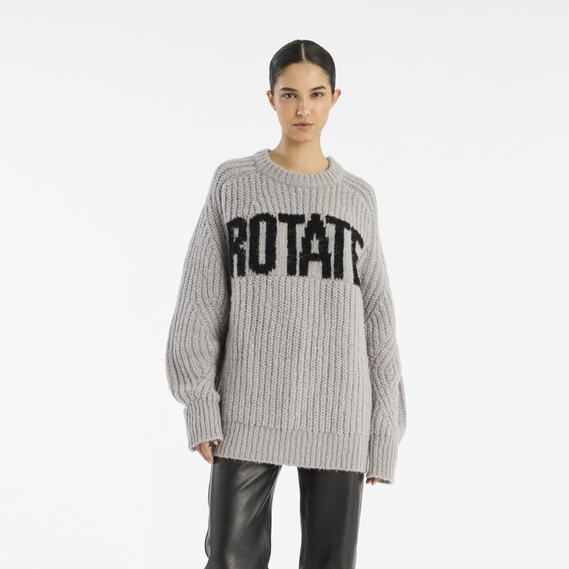 Rotate 美式宽松上衣休闲圆领落肩Logo针织徽标毛衣