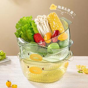 日本品质洗菜盆塑料双层沥水篮子漏盆淘米神器菜蓝淘菜盆家用厨房