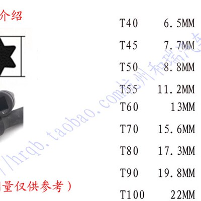 T40 T45T50 T55 T60 T70 T80 T90 T00内六角梅花扳手 1/2套筒批头
