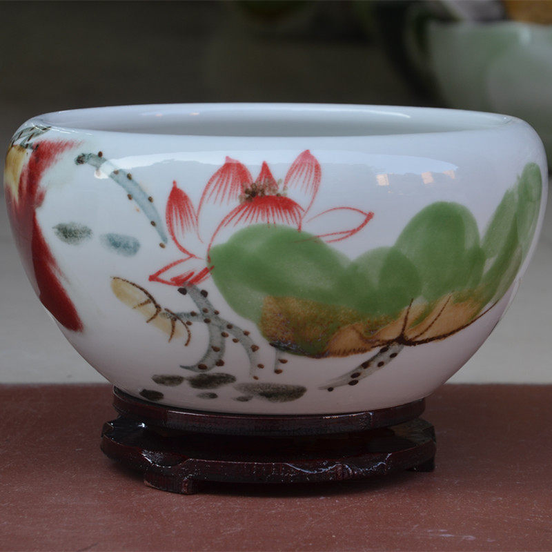 景德镇陶瓷大号睡莲碗莲花盆风水鱼缸小型客厅迷你生态乌龟金鱼缸