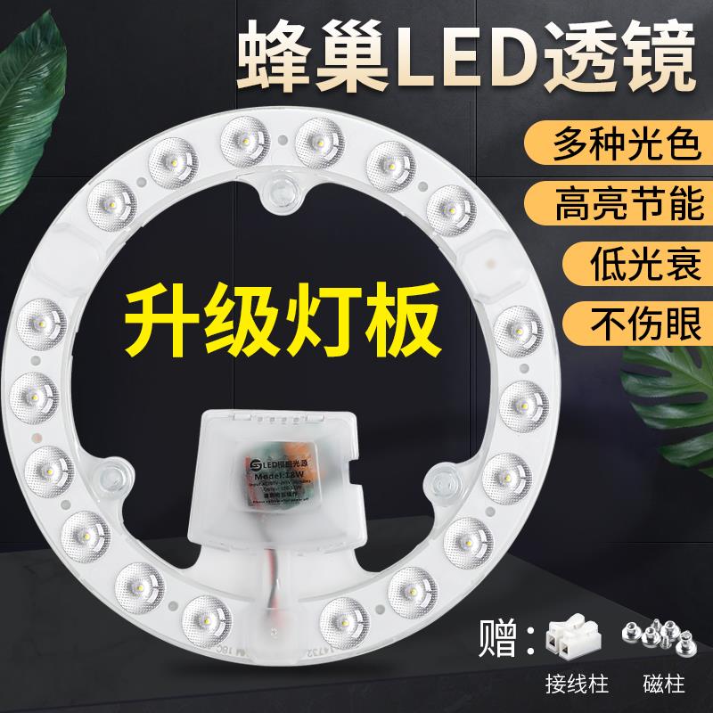 led吸顶灯超亮灯芯灯板替换光源模组边驱圆形透镜磁铁吸附免打孔