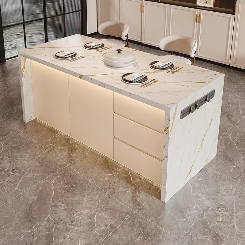 大理石岛台餐桌一体新款吧台复古风厨房隔断多功能中导台操作台