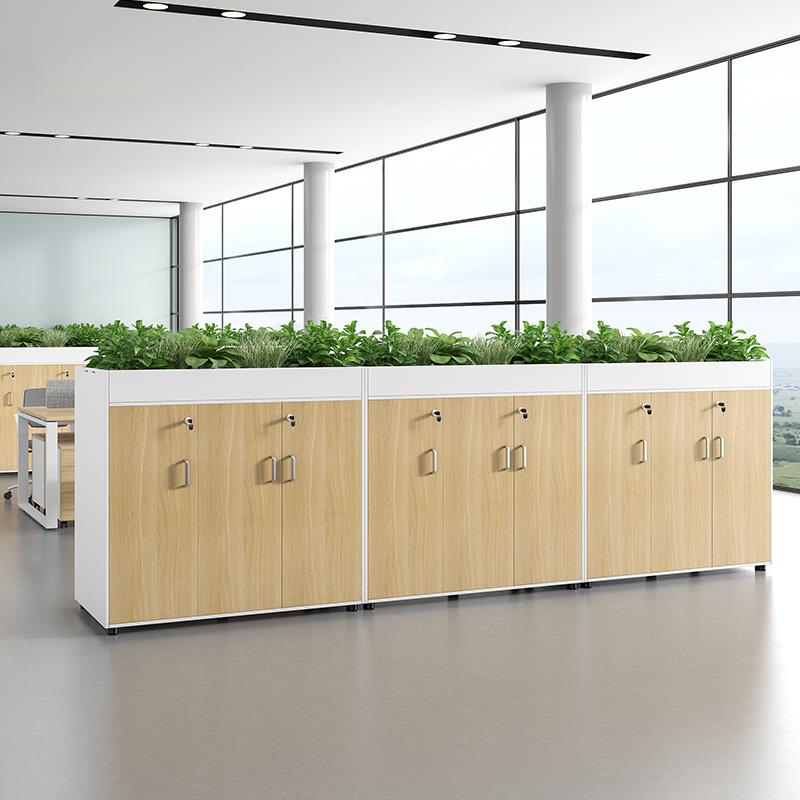 木质花槽柜组合文件柜矮柜办公室隔断墙现代白色桌边绿植柜花草柜