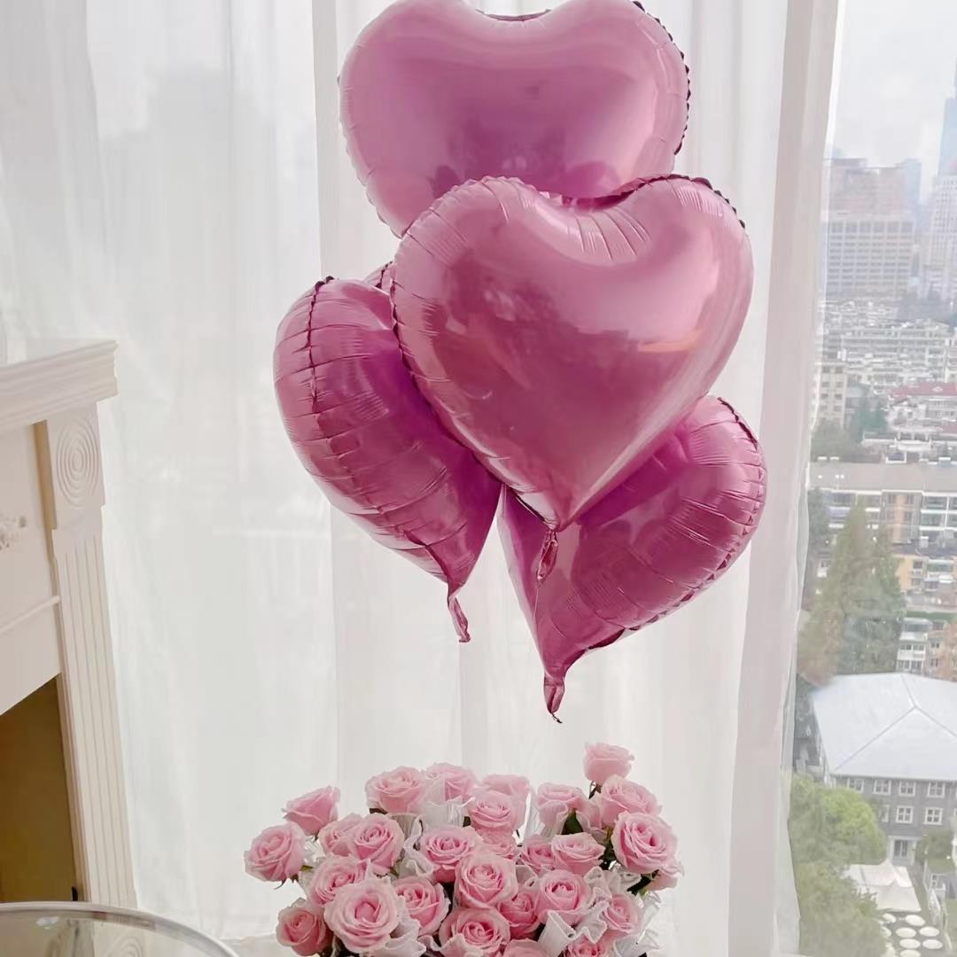 爱心形铝膜粉色桃心花束飘空氦气球抱抱袋桶生日告白浪漫装饰布置