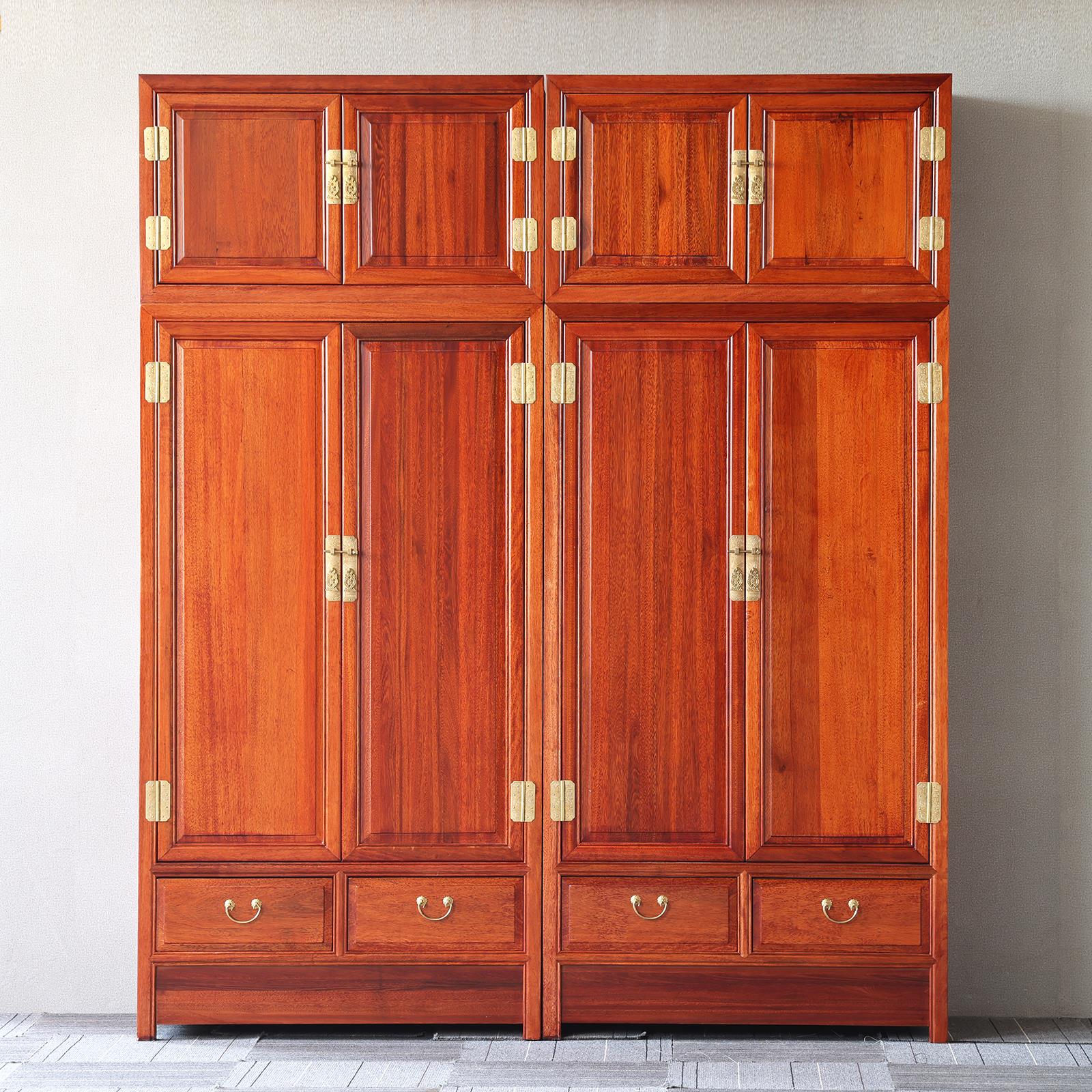 新中式实木大衣柜两门四门雕花金花梨木衣帽储物顶箱柜小户型卧室