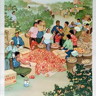 画说当年仿古画复古怀旧海报50607080年画黄河故道花果香太行山上