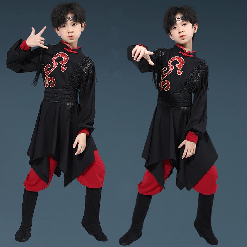 达斡尔族服装蒙古服族儿童演出服少数民族服男少儿舞蹈服长袖秋冬